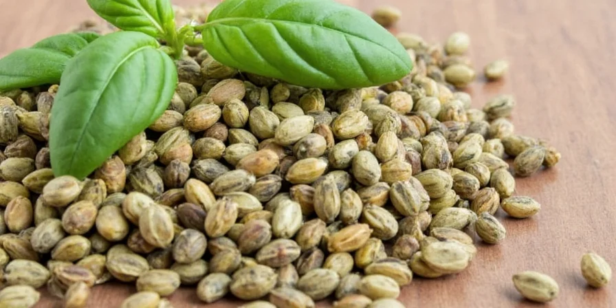 Close-up of fresh basil leaves on a wooden table