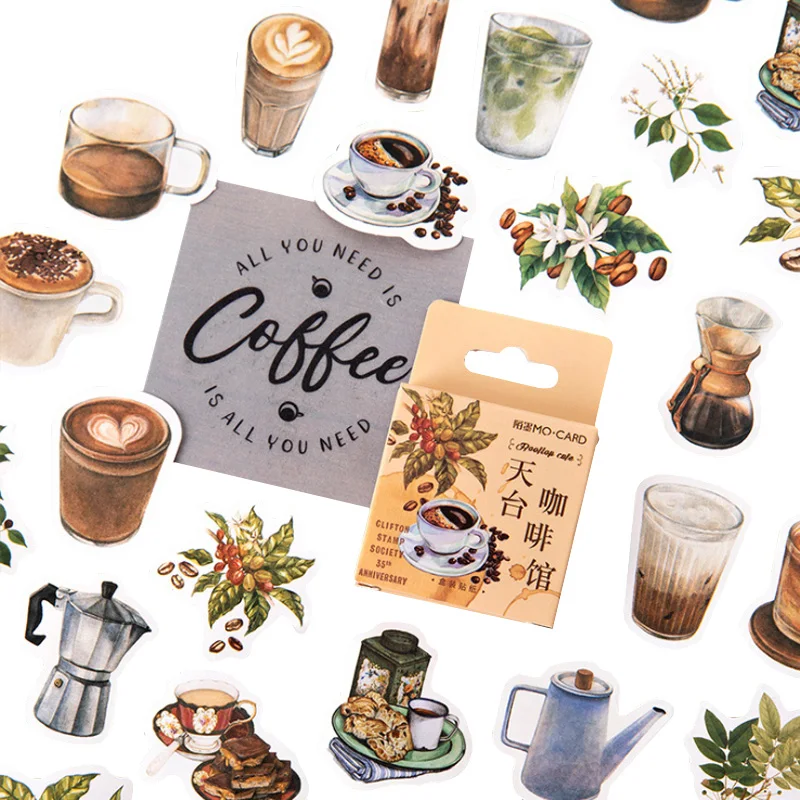 

46pcs per box cafe Sticker box coffee Stickers DIY Decoration Vintage Scrapbooking Stickers For Kids children