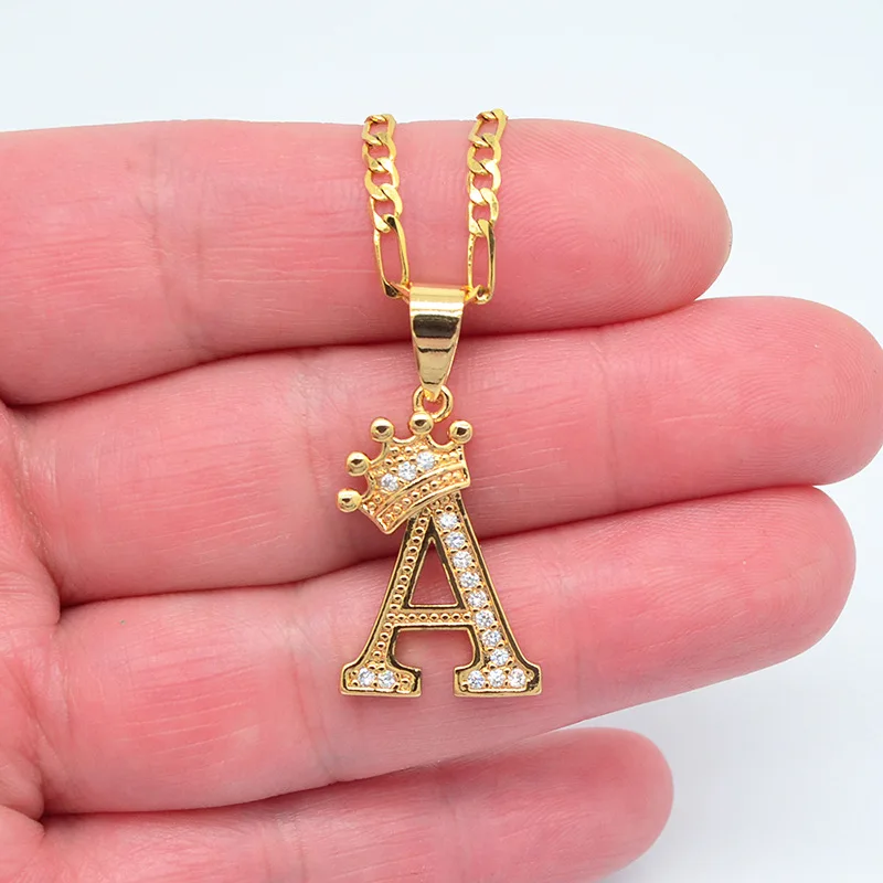 

New Mini A-Z Zircon Crown Initial Letters Chain Necklaces Pendant For Men Women Gold Chain Cubic Hip Hop Charm Jewelry Gifts