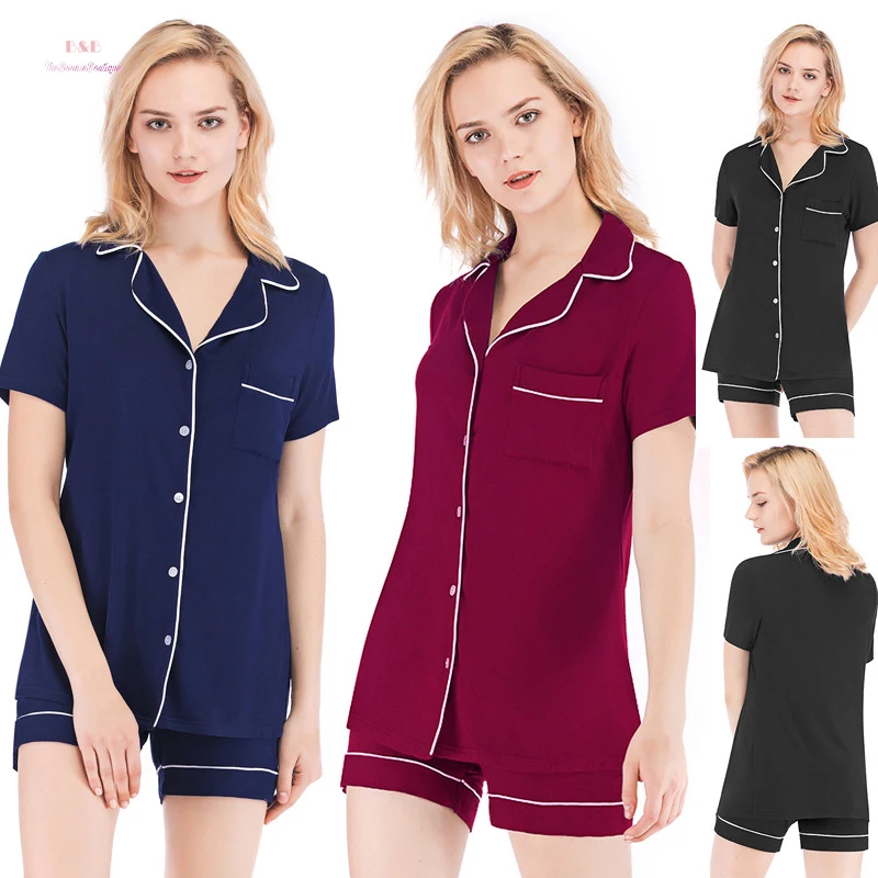 

GuangZhou Clothing Manufacturers Best Sale Pajama Multiple Colors Short Sleeve Shorts Sets Cotton Comfortable Women's Sleepwear, Picture