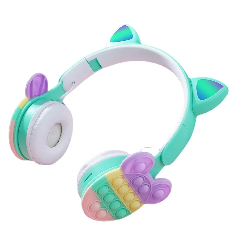 

Cat ear luminous head-mounted wireless headphones new rainbow bubble decompression cute fashion wireless headphones