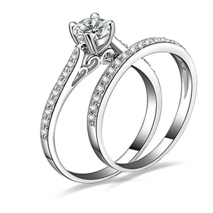

new 2Pcs/set Charm Lovers Ring Femme Fashion Jewelry Bijoux Crystal Silver Engagement Wedding Ring For Women Men Anel, Slivery