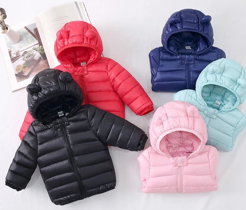 

2021 fashion Baby Girls Kids Boys Light Down Coats With Ear Hoodie Spring Girl Clothes Infant Clothing Children's Jackets, Picture shown