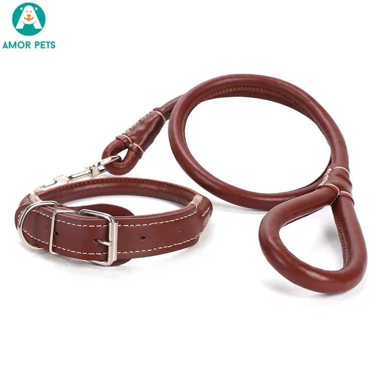 

Colorful Nylon Brainded Braided Pet Soft Leather Luxury Dog Collar Leash Set