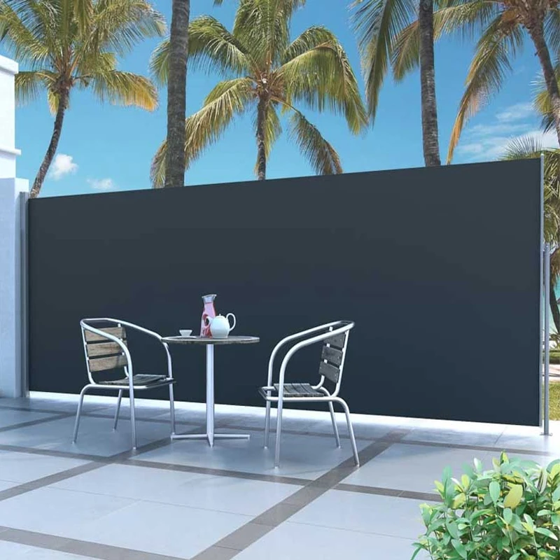 

free standing polyester privacy screen solar wrought iron side awning with hand crank, Customized color