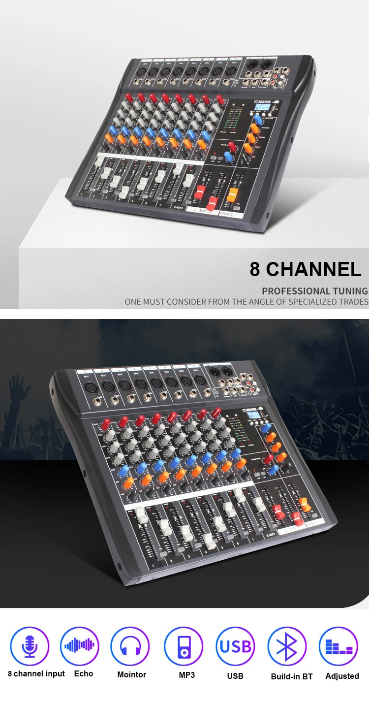 Baobaomi 8 Channel Sound Professional Mixer Audio Dj Bt Audio Mixer