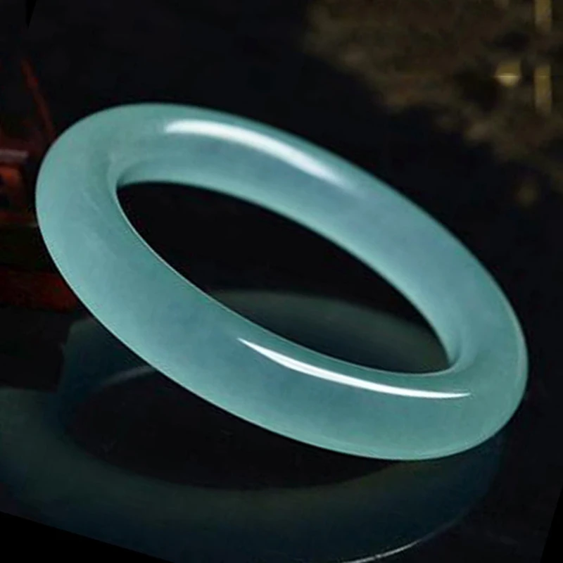 

Factory Direct Sale Round Bar Ice Quartzite Jade Bracelet A Grade Light Blue Jade Jade Bracelet Live Source