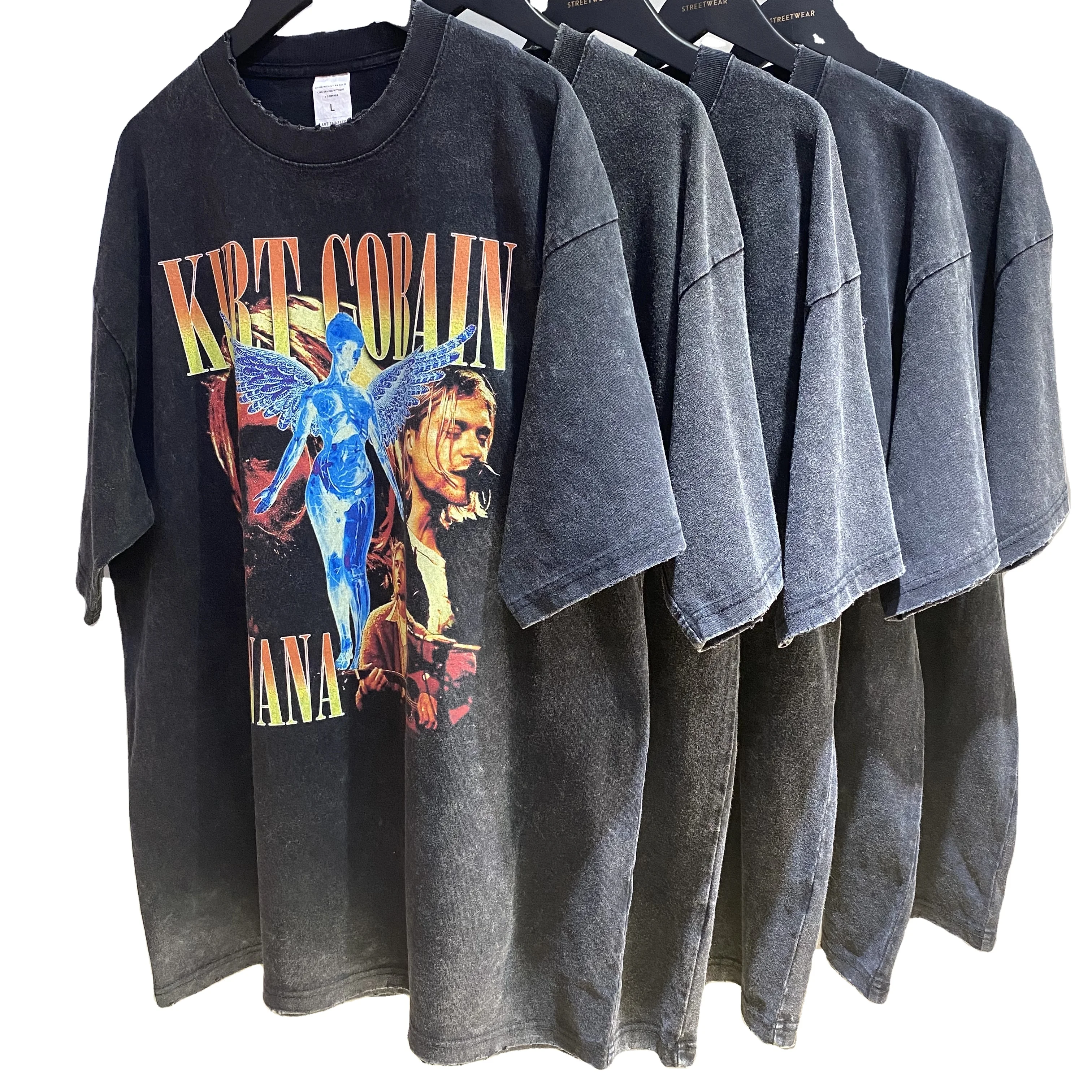 

Custom graphic tees rock band t shirts mens digital printing vintage distressed acid wash tshirts