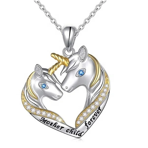 

Fashion Jewelry zircon Filled Unicorn Pendant Necklaces For Women Crystal Zircon Love Heart Necklace Female, Picture