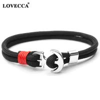 

Mediterranean style men custom logo nylon rope double layers cord boat anchor bracelet