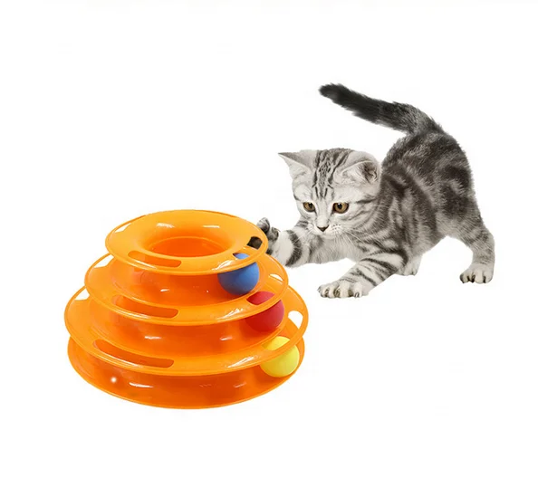 

QY Three Levels pet cat toy Tower Tracks Disc cat Amusement triple disc cat toys ball Training Amusement plate Pet accessories, Customized