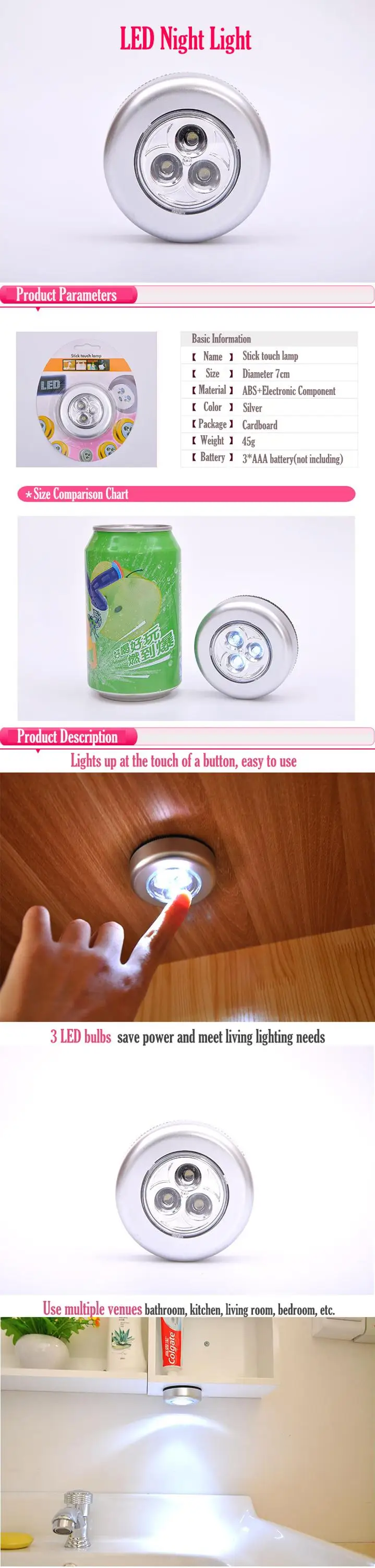 mini LED kitchen lighting Puck Light Cabinet wardrobe light