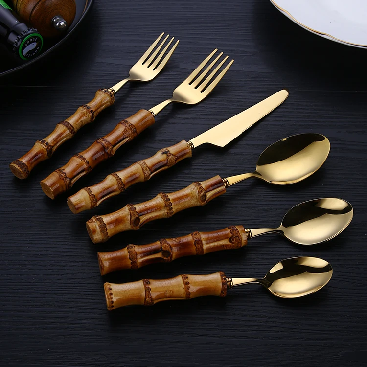 

unique whole sell products real natural bamboo handle flatware stainless steel cutlery, Sliver