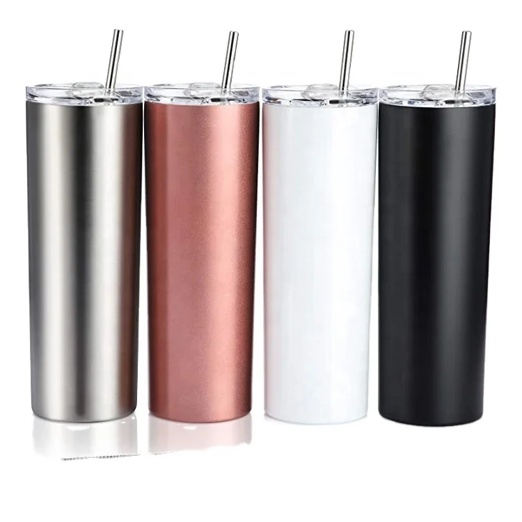 

Factory Direct Sublimation Cups Blank 20oz Straight Skinny Tumblers with Straw and Sealed Lid, White color/ customizable