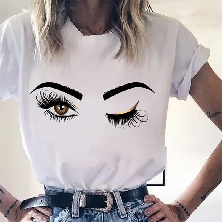 

Beauty Aesthetic Eyelashes Prints Tshirt Harajuku Princess Makeup Art Rose Gold Eyelashes Female T-shirt