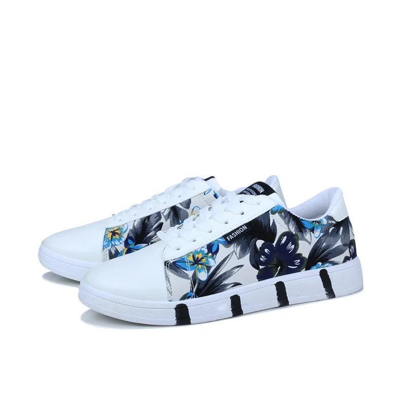 

2020 new four seasons printing fashion casual shoes men's white board shoes