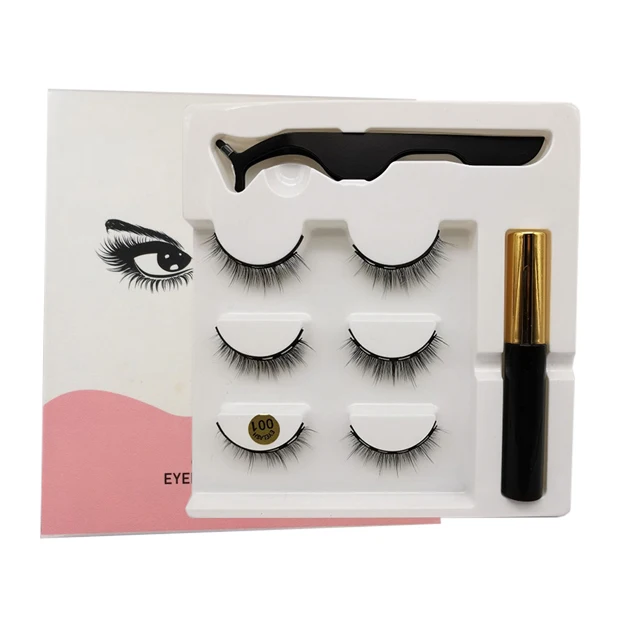 

Newest magnetic eyelashes kit with 3 pairs magnetic eyelashes and magnetic eyeliner magnetic eyelashes set, Black