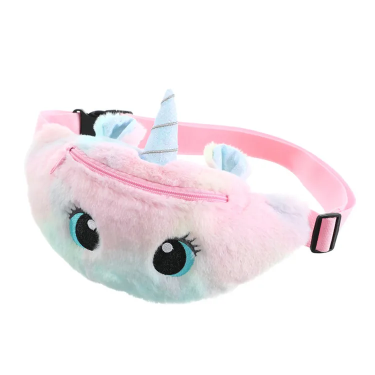 

Wholesale Kids Cute Cartoon Unicorn Plush Waist Belt Bag Girls Soft Fur Fanny Pack For Children, Customized color