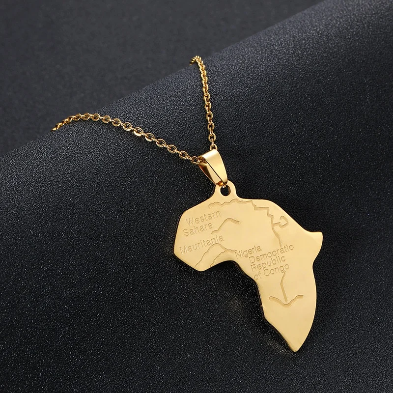 

2021 High quality 18K Gold Plated hip Hop Ethnic Jewelry Nigeria South African Map Pendant Necklace For Unisex Women Men Gifts, Silver,gold