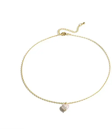 

New Simple Heart Shaped Pearl Pendant Necklace, Gold plated