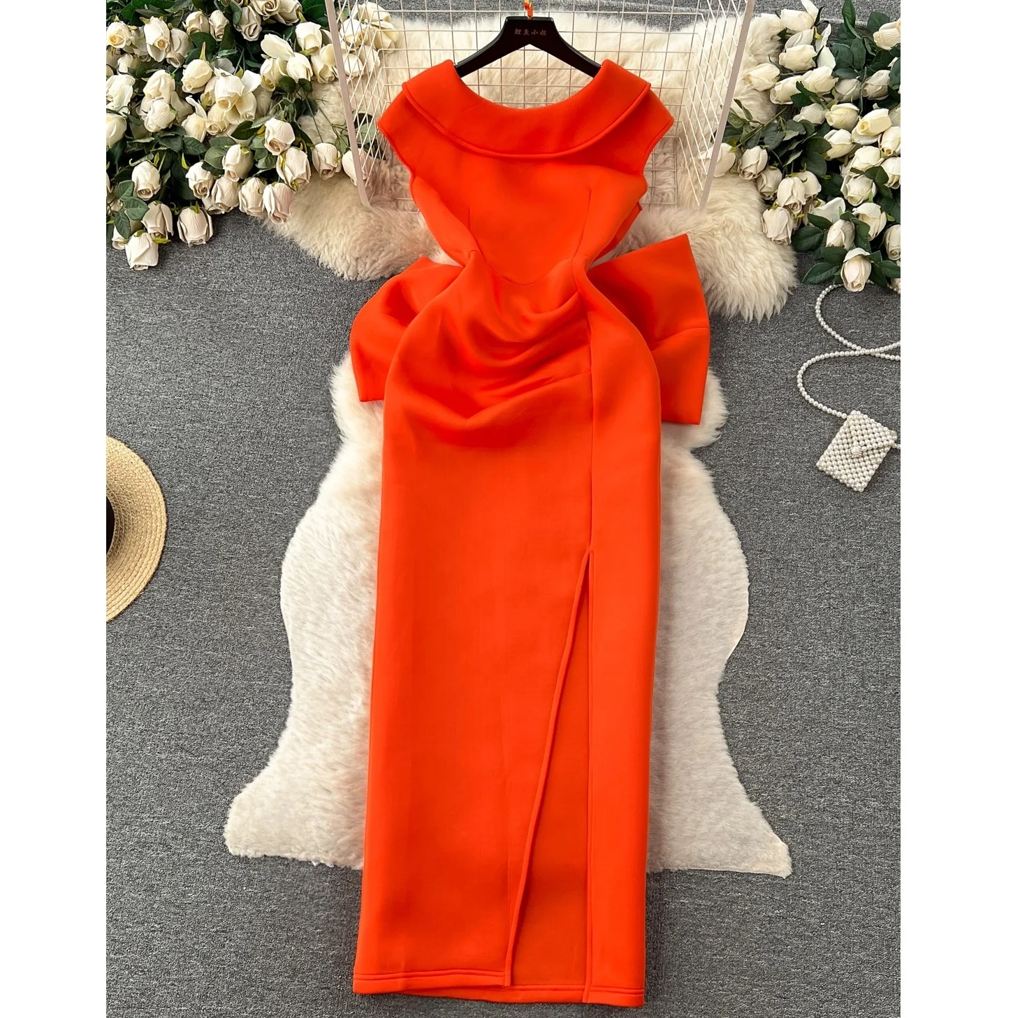 

Women Hollow Backless Bow Design Evening Temperament Elegant Long Dresses