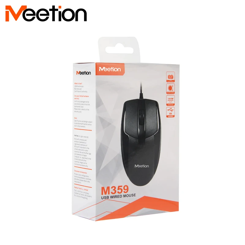 

MeeTion M359 Cheap Left Handed Normal Size Fcc Standard 5V 100Ma Optical Wired Usb Computer Mouse For PC Laptop, Balck