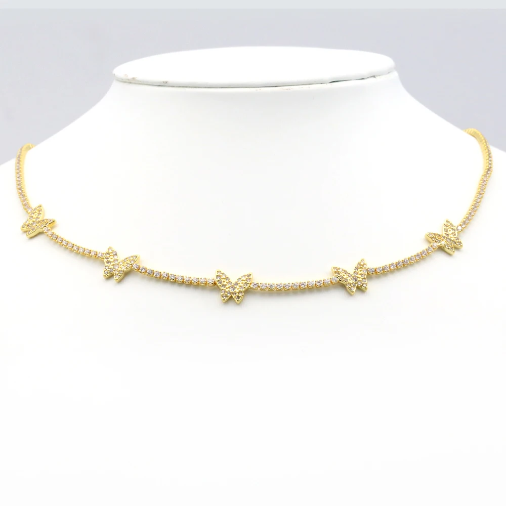 Private label 18k copper brass jewelry zircon butterfly jewelry necklace