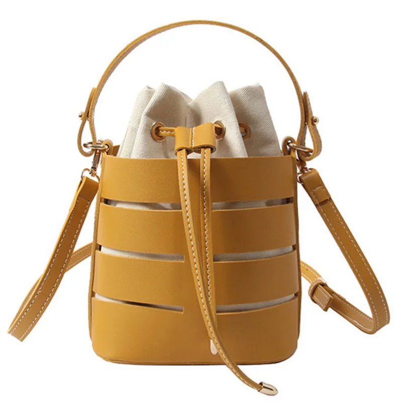 

Fashion Creative Hollow Pu Leather Bucket Bag Adjustable Shoulder Strap Messenger Bag Popular Casual All-match Lady Handbag 217