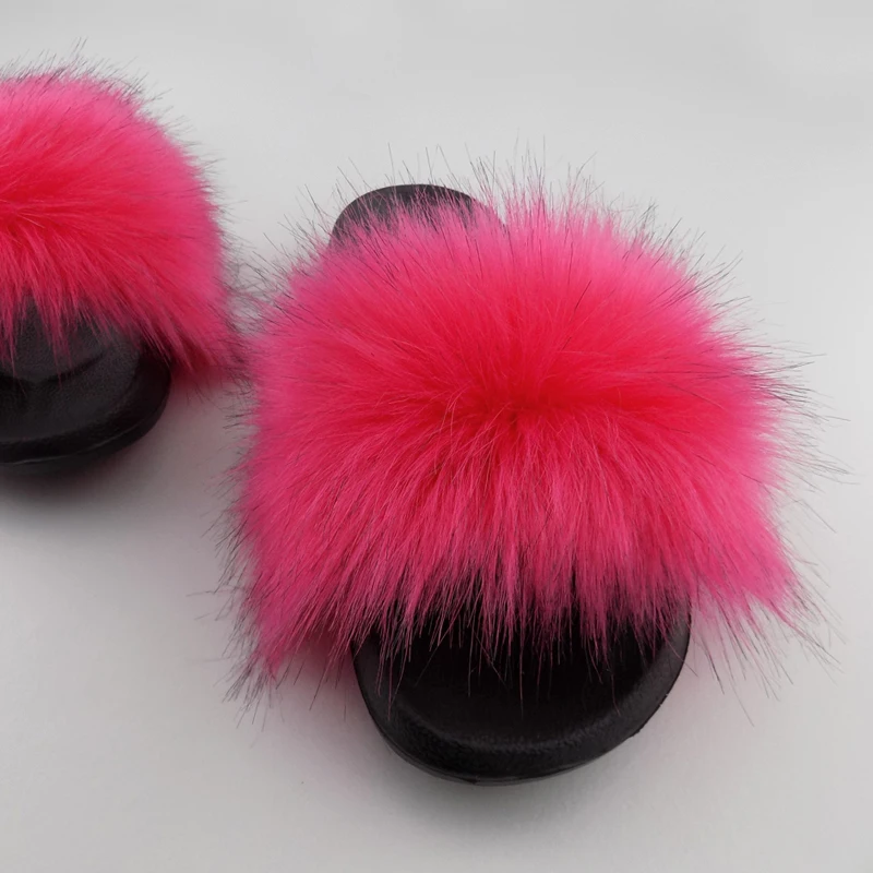 

faux fox fur indoor rubber slipper for women, Show as pictures