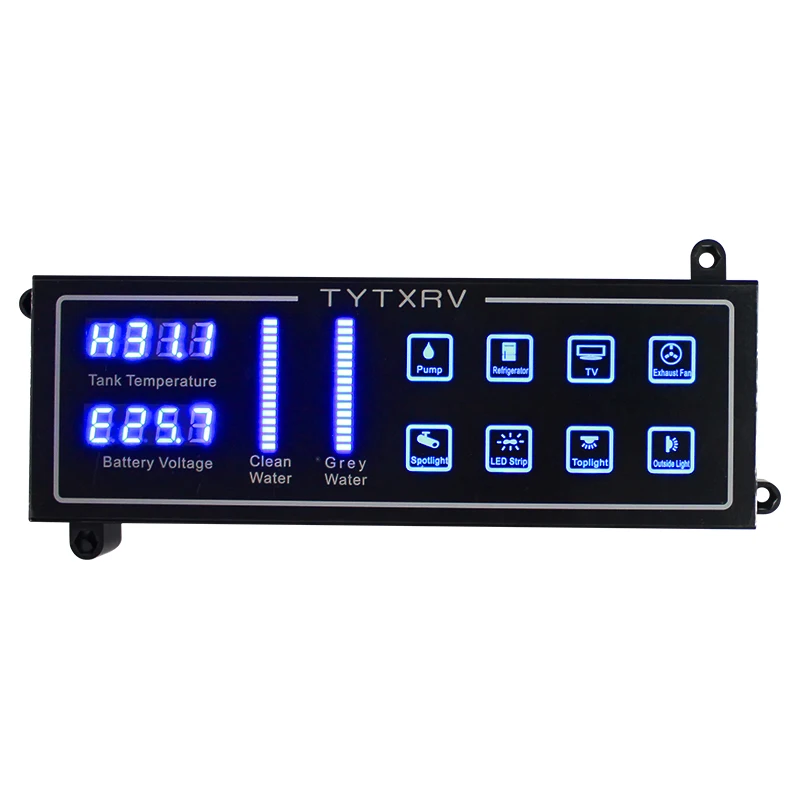 

HEYRV Customized 12V Blue Light Touch Screen Panel with Level Sensors and Relay RV Caravan Motorhome Control Panel