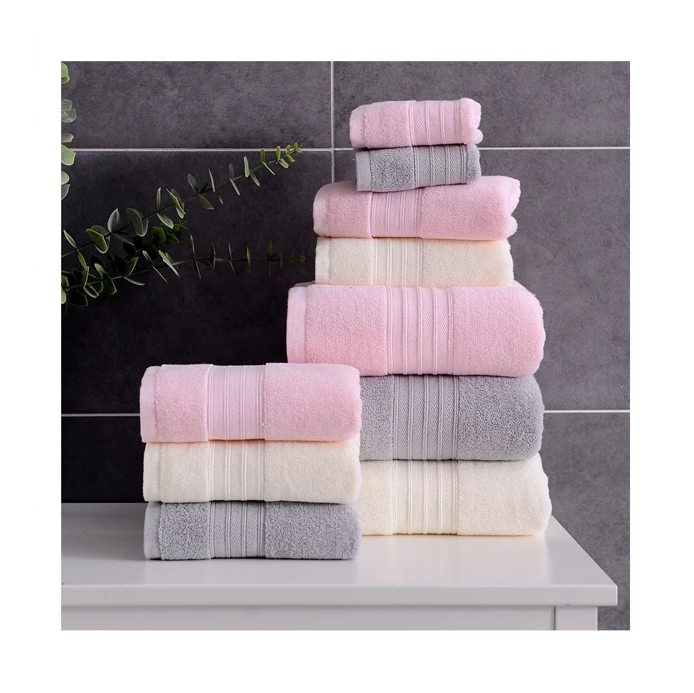 

Wholesale Custom Logo Luxury Soft and Comfortable Plain Dobby 100% Cotton Bath Towel Set