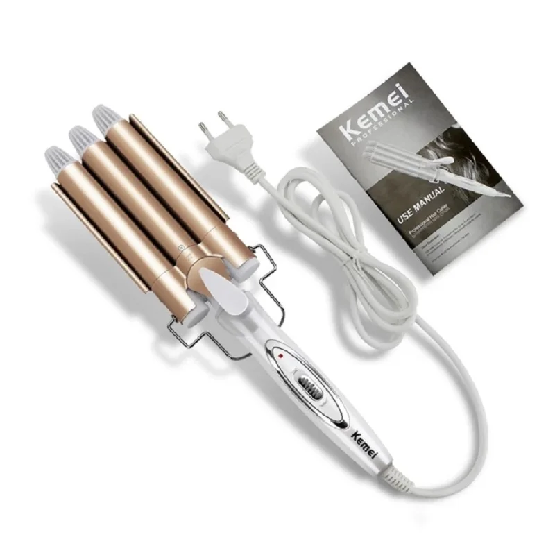 

Kemei KM-1010 Professional Curling Iron Ceramic Triple 3 Barrel Styler Waver Styling Tools Hair Curlers Electric Curling, Sliver