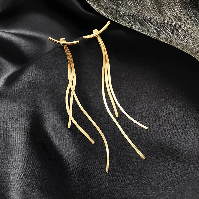 

new statement gold plated snake chain tassel earrings