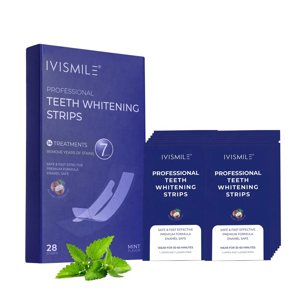 

IVISMILE CE Approved Private Label Non Peroxide Gel Professional Dental Whitening Strips Mint Flavor, Transparent / black