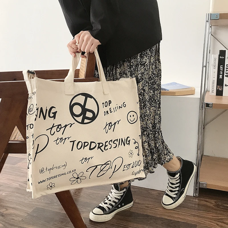 

Recycled Large Travel Shoulder High Quality Custom Printed Cotton Canvas Bag Fabric Large Canvas Tote Bags, Natural, can be customized