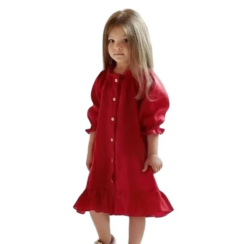 

New fashion Top selling products girls linen dress children's clothing long winter dress