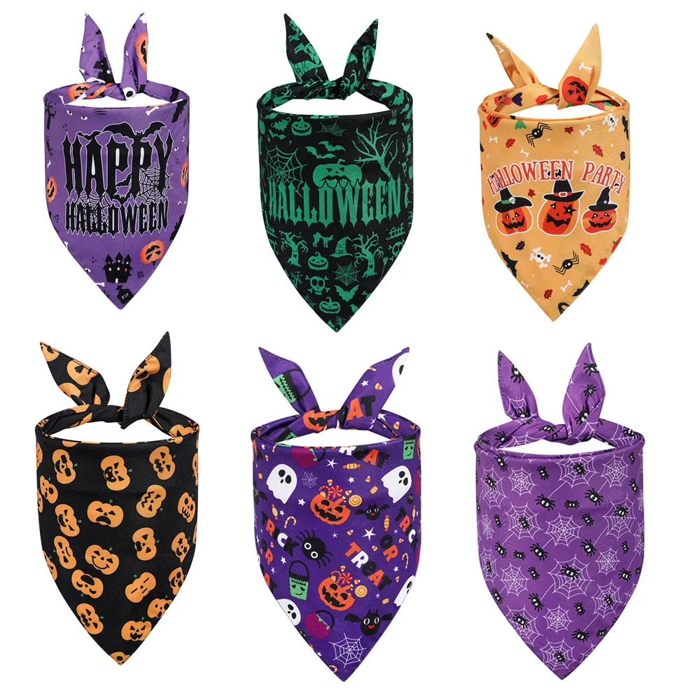 

Peaktoppets Custom Printed Logo Reversible Halloween Dog Bandana Triangle Bibs Washable Dog Collar Bandana