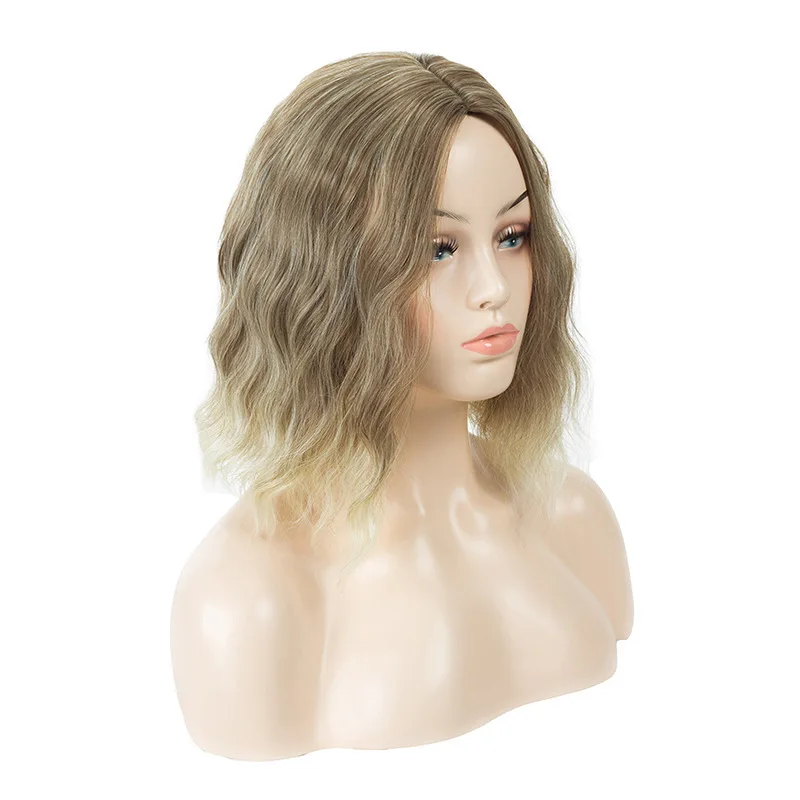 

peluca Granny gray gradient brown chemical fiber wig ladies short curly hair wig