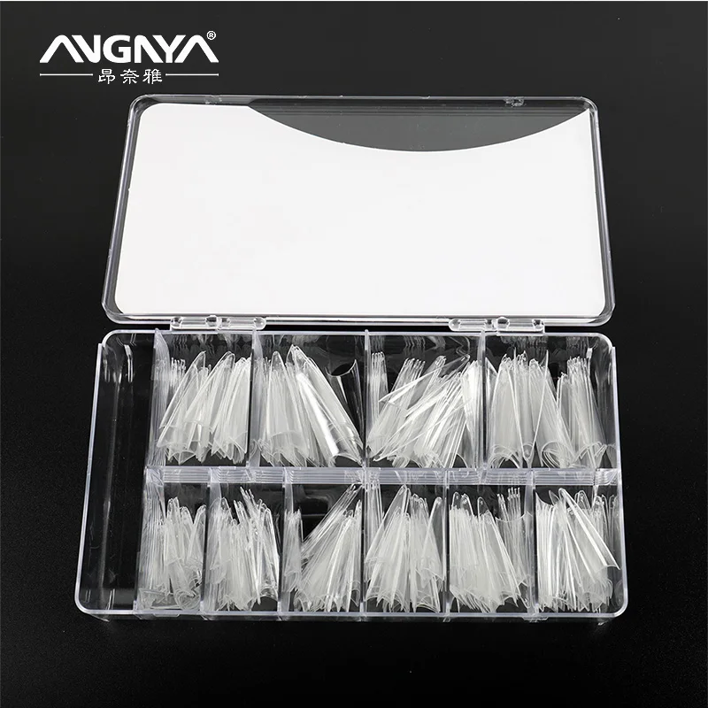 

ANGNYA 500pcs Professional Factory Wholesale Half Cover Artificial Long Transparent Nail Tips, Natural