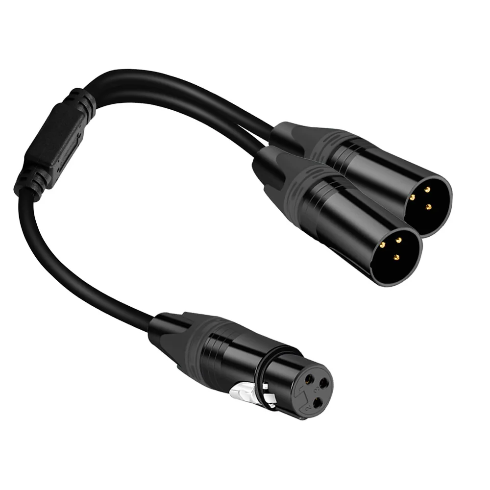 

NEW XLR 3pin 1 feMALE plug to 2 MALE dual jack Y SPLITTER mic cable adaptor audio spiral cable with double shielded microphone, Balck