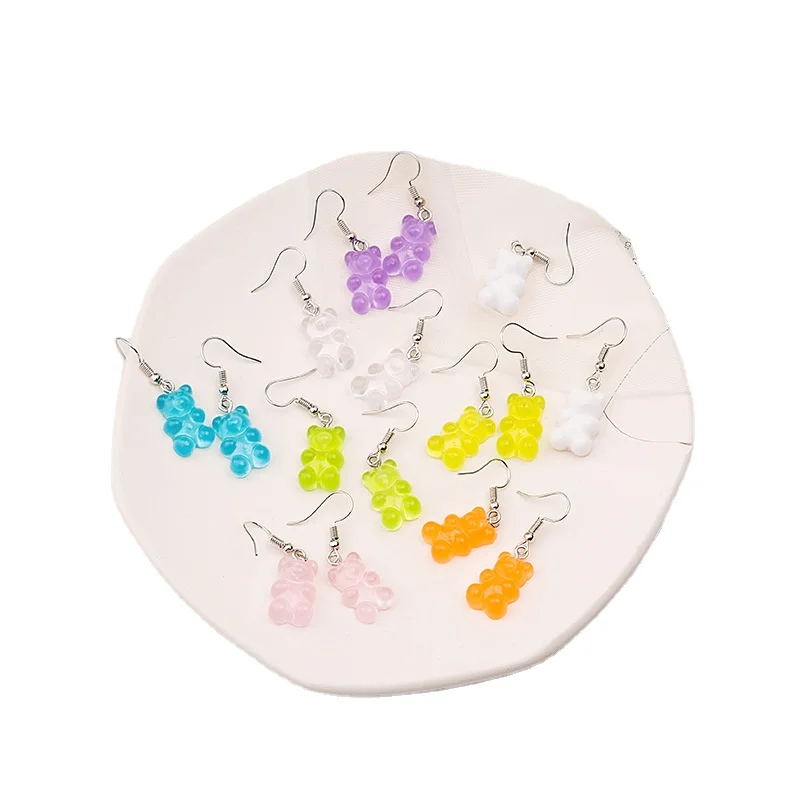

Simple and lovely candy color resin earrings with colorful cartoon ear rings for women