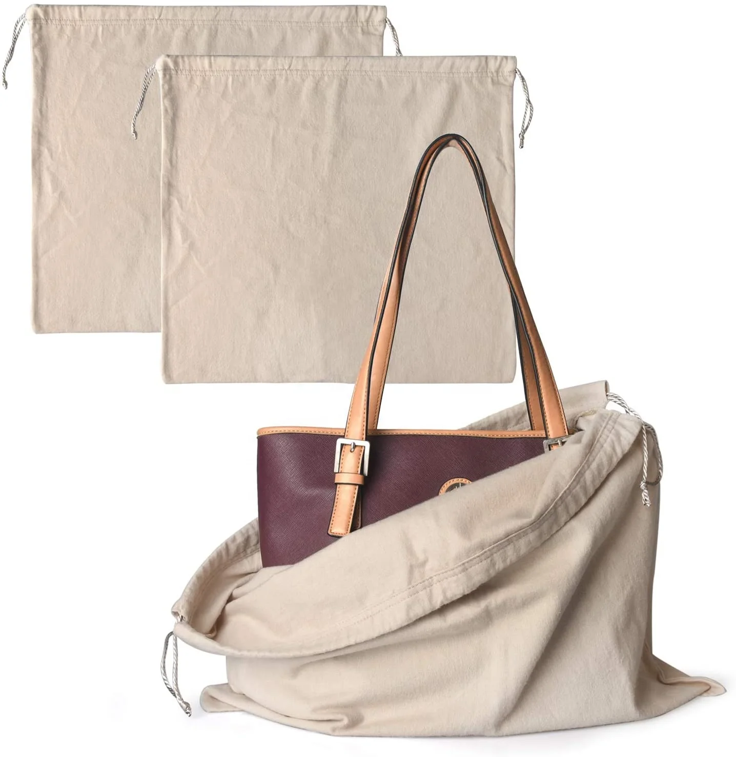 

Dust Cover Large Storage Bag Eco-Friendly 100% Organic Cotton Drawstring Bags For Garment Handbags Purses Shoes, White or pantone color