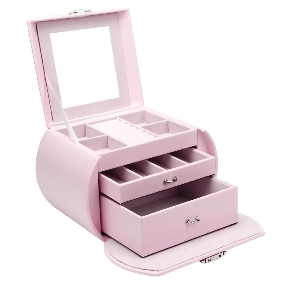 

YOUBEI cute princess style jewelry box with mirror for fabulous girls gift Pink