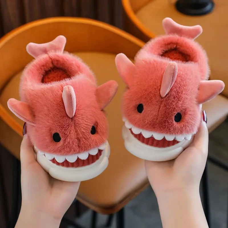 

2023 Popular Wholesaler Price Cotton Cute Cartoon Sandals Winter Style Thickness Warmth Shark Slipper For Kids