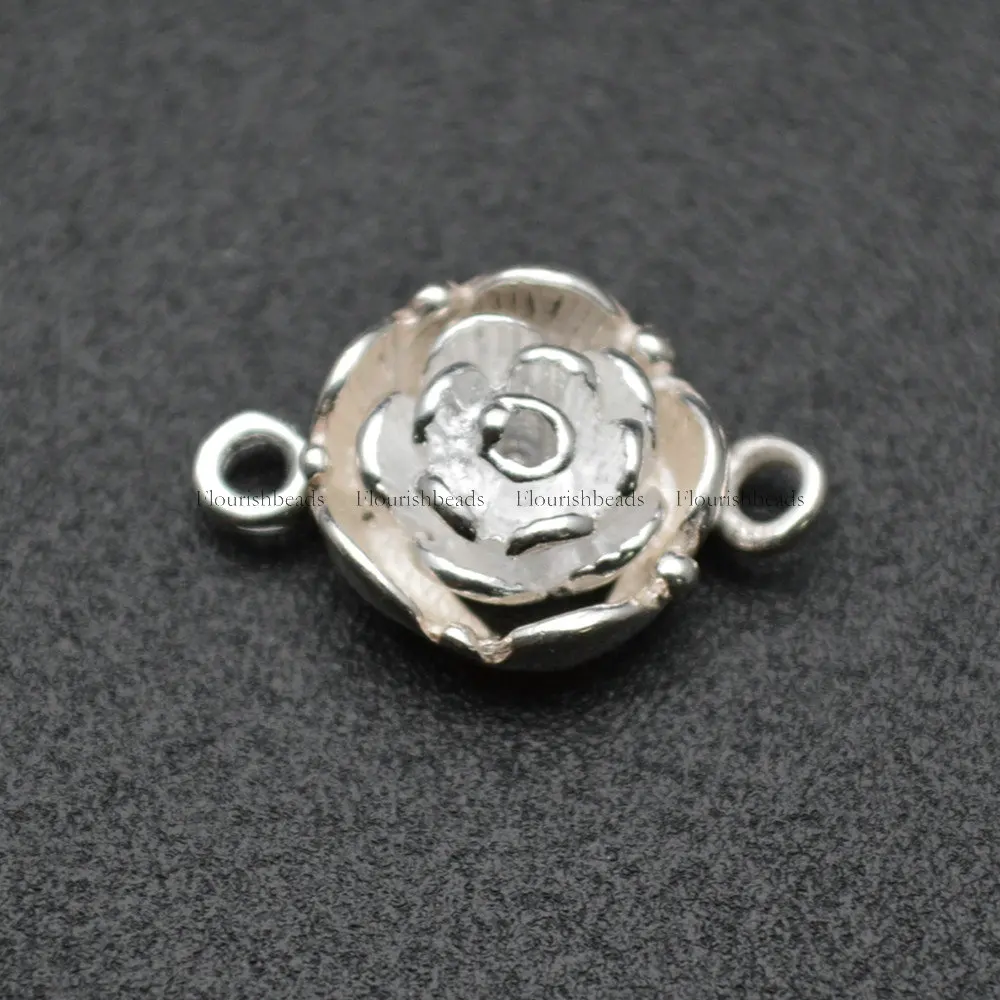 

925 Silver Cute Rose Flower Shape Toggle Necklace Clasps Jewelry Links Connector