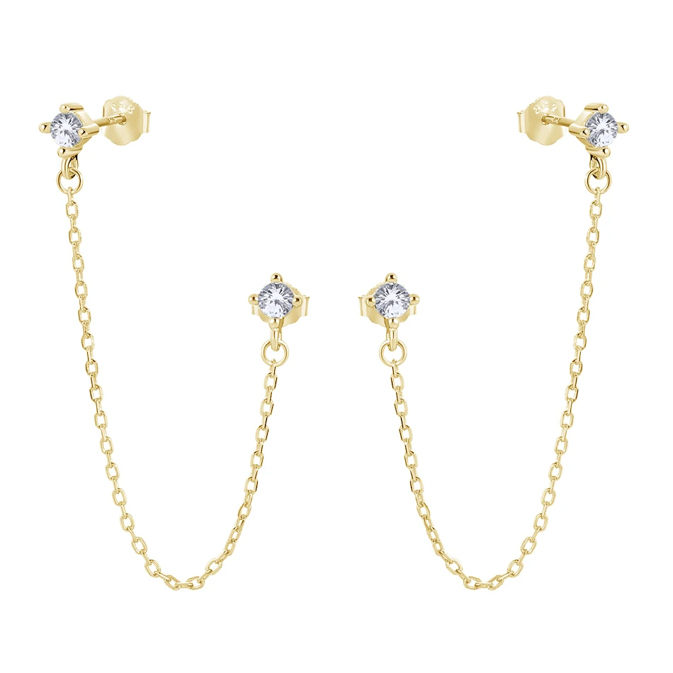 

Fine Jewelry 18K Gold Plated Jewelry Brass Chain Earrings With Zircon For Woman Fashion Earrings