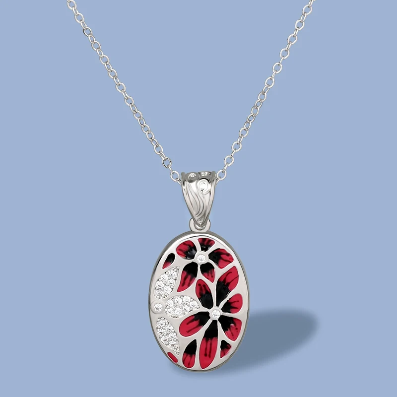 

Original New Red Flower Epoxy KYNL0365 Pendant Necklace Women's Pendant Necklace Handmade Enamel Party Jewelry, Silver