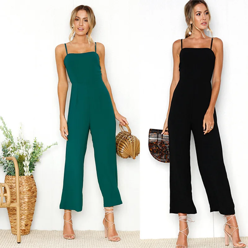 

LAISI FACTORY New 2022 solid color hanging neck sexy casual pants suspender Women's Jumpsuit