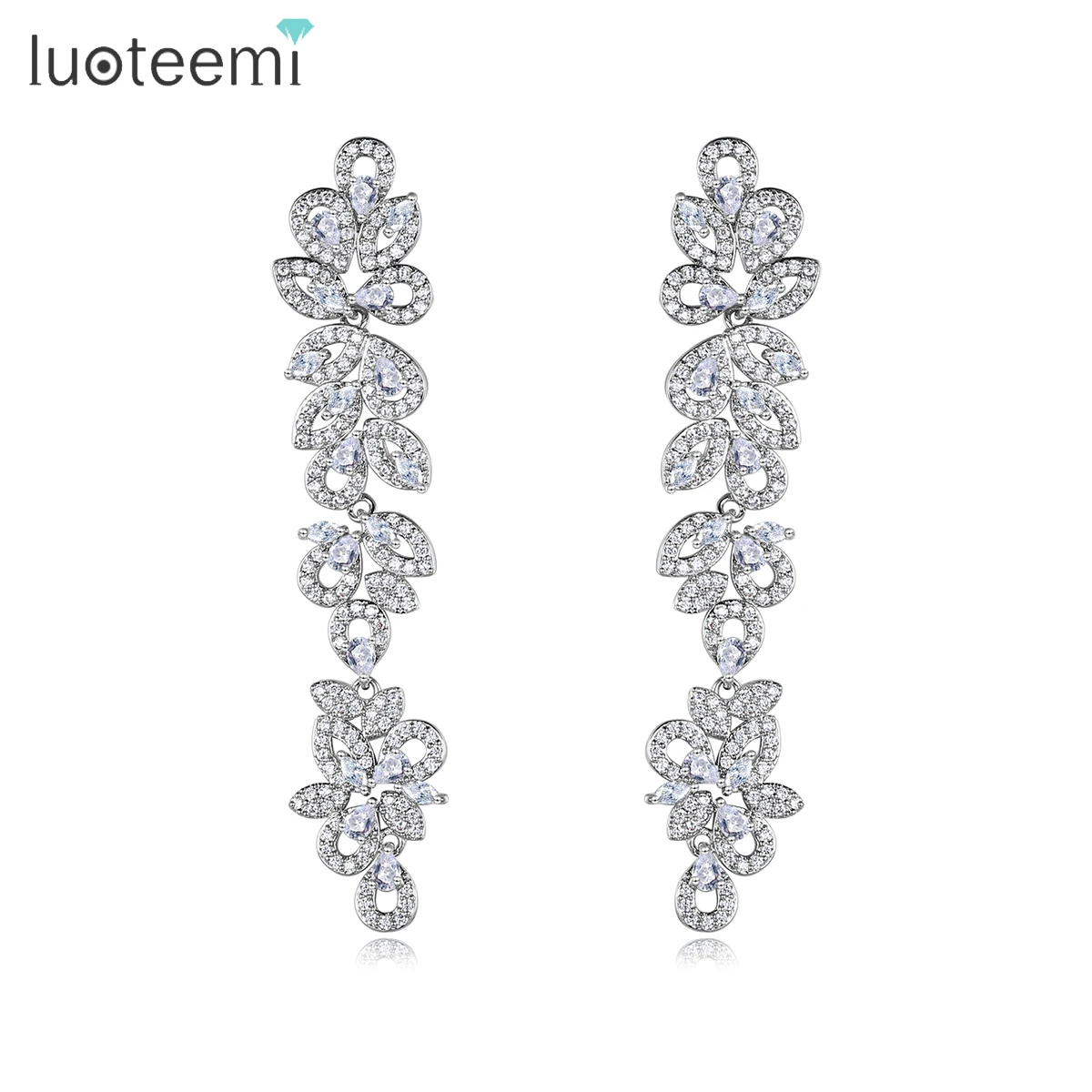 LUOTEEMI Luxury Zirconia Bling Wedding Earrings CZ Stone Long Drop Women Earring Fashion Jewelry