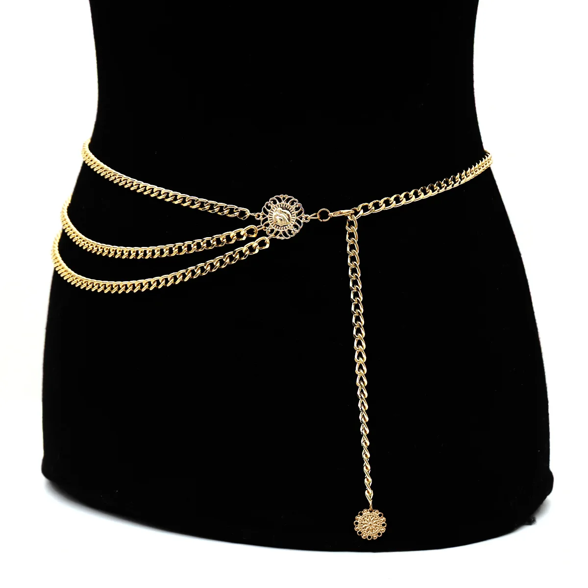 

Bohemian Body Chain Retro Multilayer Alloy Waist Chain for Women Round Pendant Belly Chain Jewelry (KW044), Silver/gold